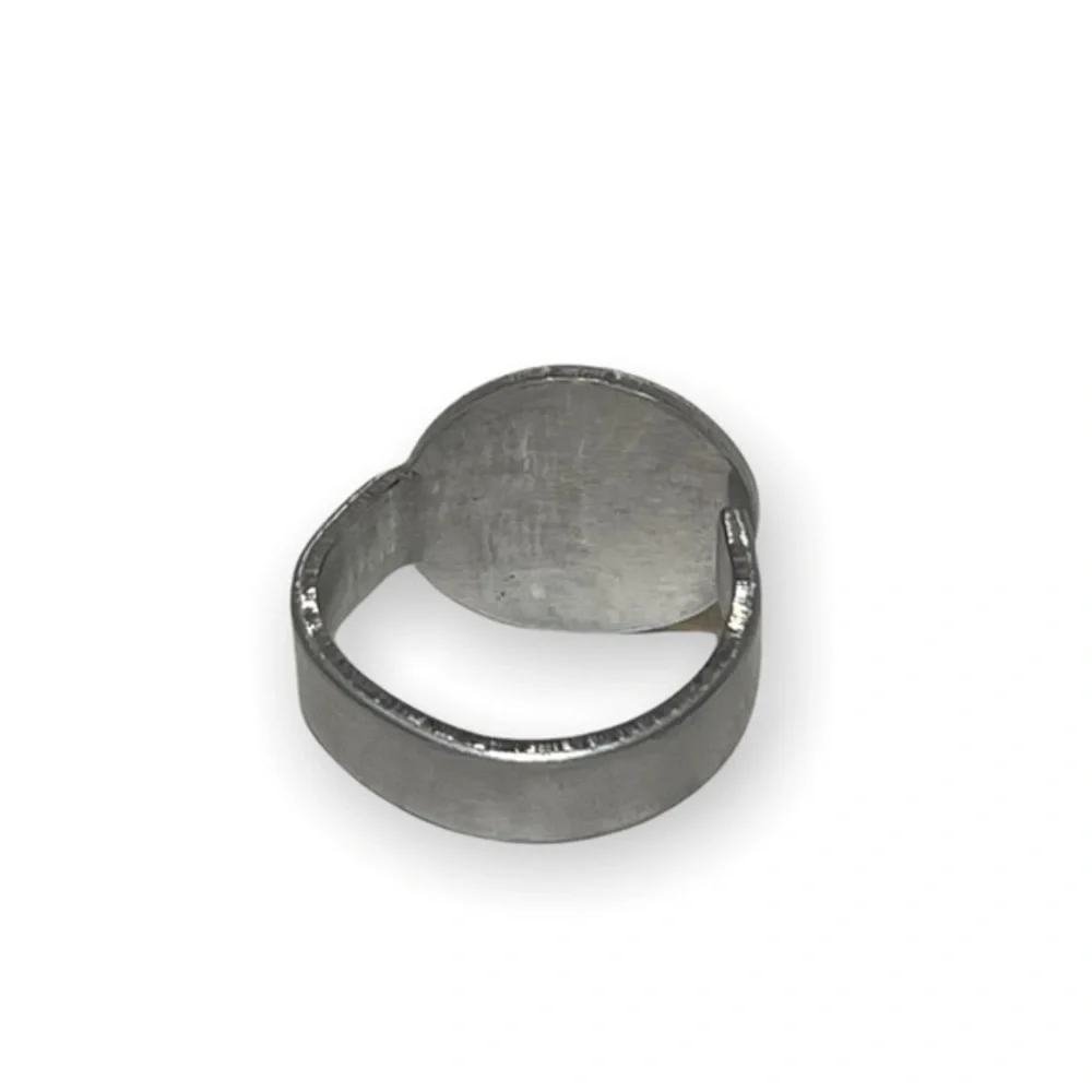 Handmade 9/10 stamped dandelion silver‎ adjustable hypoallergenic medallion ring